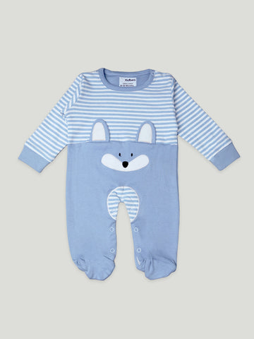 Kidbea Full Sleeves Cotton Fox Print Romper/Bodysuit - Blue