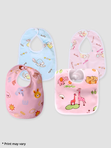 Kidbea Waterproof Baby Soft Cotton Bibs Multicolor Assorted Print Pack of 4