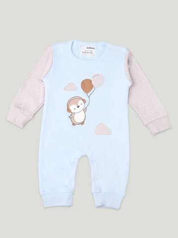 Kidbea Full Sleeves Cotton Penguin Print Romper/Bodysuit - Blue