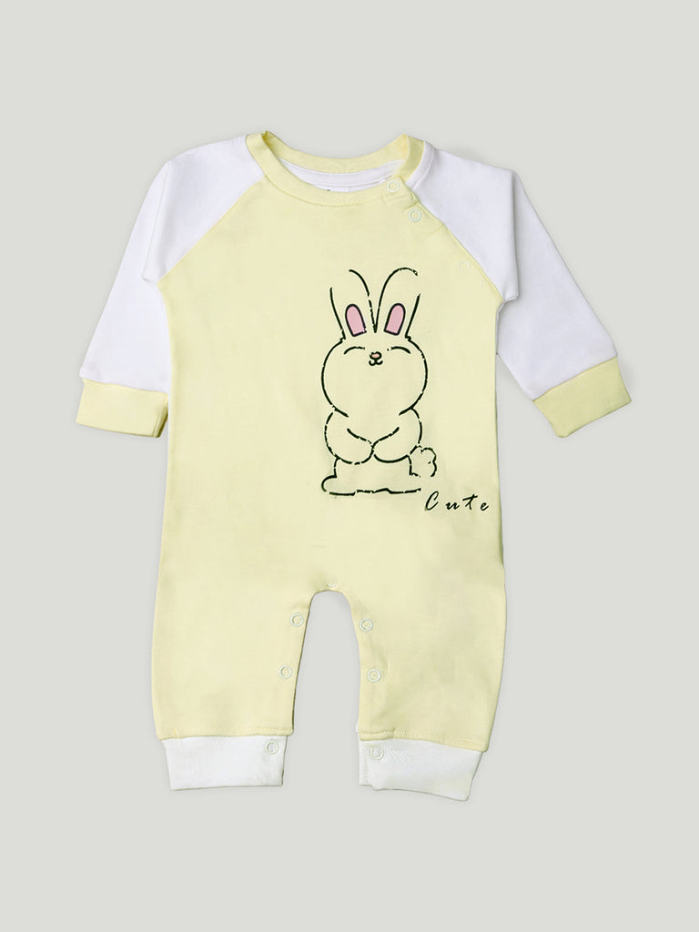 Kidbea Full Sleeves Cotton Cute Print Romper/Bodysuit - Yellow