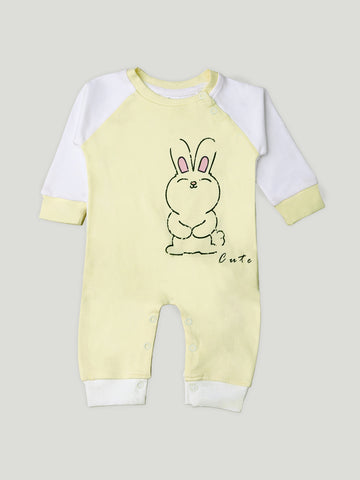 Kidbea Full Sleeves Cotton Cute Print Romper/Bodysuit - Yellow