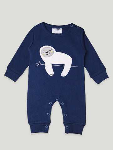 Kidbea Full Sleeves Cotton Sloth Print Romper/Bodysuit - Dark Blue