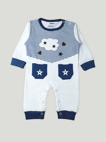 Kidbea Full Sleeves Cotton Star Print Pocket Romper/Bodysuit - Dark Blue