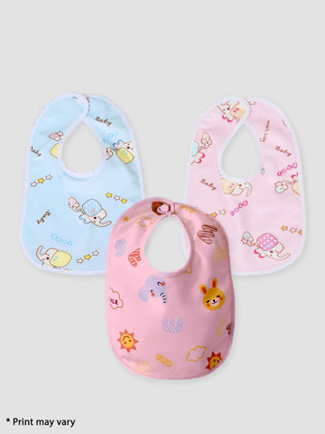 Kidbea Waterproof and Quick Dry Baby Bibs Soft Fabric Assorted Print Pack of 3