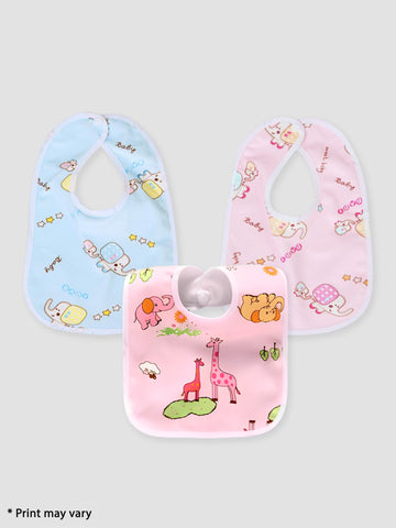 Kidbea Waterproof Baby Soft Cotton Bibs Multicolor Assorted Print Pack of 3