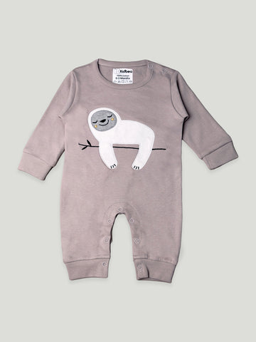 Kidbea Full Sleeves Cotton Sloth Print Romper/Bodysuit - Grey