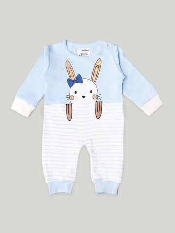 Kidbea Full Sleeves Cotton Kitty Print Romper/Bodysuit - Blue