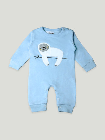 Kidbea Full Sleeves Cotton Sloth Print Romper/Bodysuit - Blue