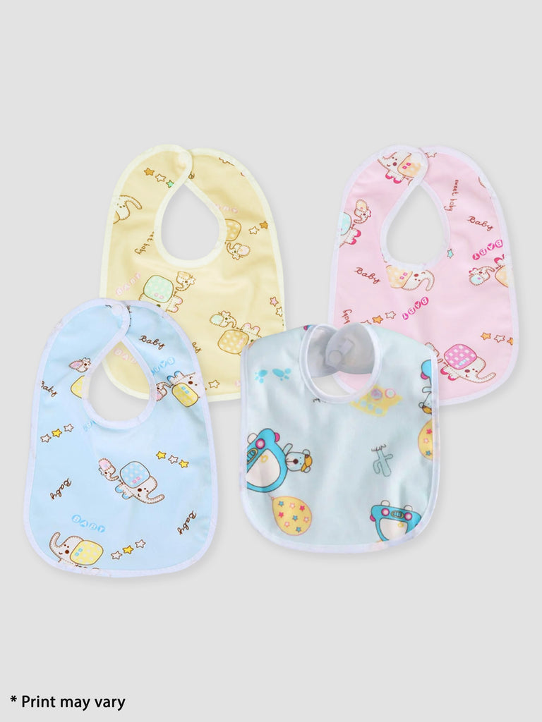 Kidbea Waterproof Spill Resistant Bibs Soft Cotton Bib for Unisex Baby Assorted Print Pack of 4