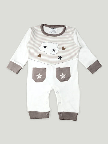 Kidbea Full Sleeves Cotton Star Print Pocket Romper/Bodysuit - Brown