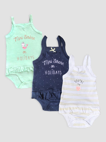 Kidbea Cotton Pack of 3 Baby Onesie Comfort Bodysuit for Baby Girls - Multicolor