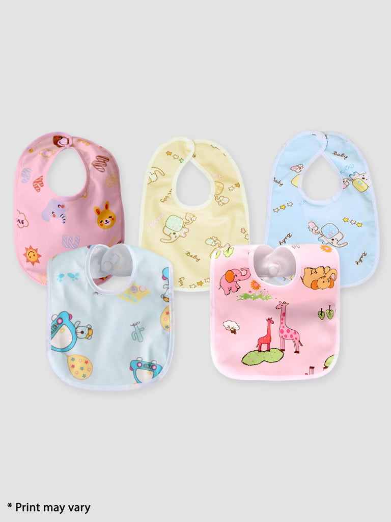 Kidbea Waterproof Baby Bibs Ultra Soft Skin Friendly Soft Cotton Baby Bibs Assorted Print Pack of 5