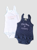 Kidbea Cotton Pack of 2 Baby Onesie Comfort Bodysuit for Baby Girls - White & Blue