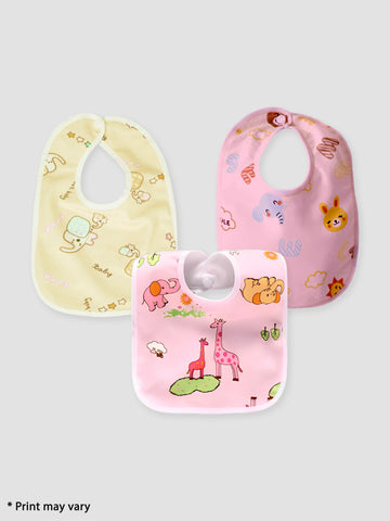 Kidbea Waterproof Spill Resistant Bibs Soft Cotton Bib for Unisex Baby Assorted Print Pack of 3