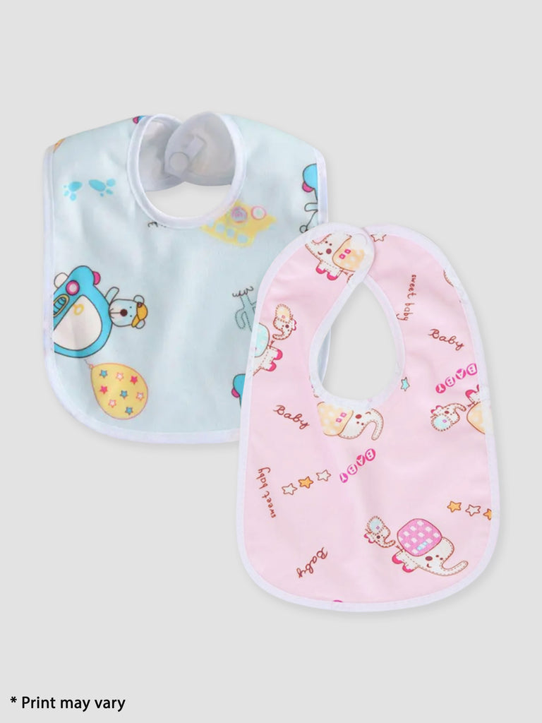 Kidbea Waterproof Baby Button Bibs/Apron Cute Animal Soft Cotton Fabric Assorted Print Bibs Pack of 2