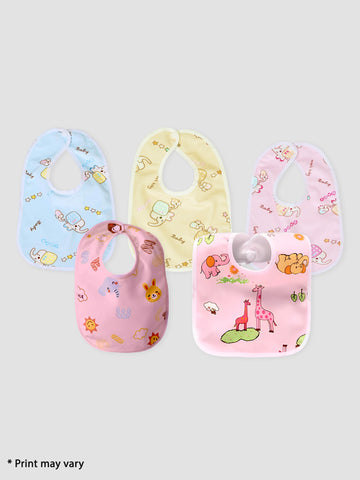 Kidbea Waterproof and Quick Dry Baby Bibs Soft Fabric Assorted Print Pack of 5