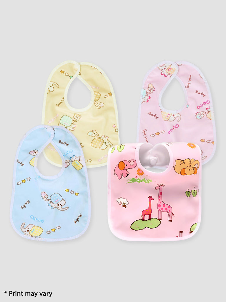 Kidbea Waterproof Spill Resistant Bibs | Soft cotton bib | Infant Apron Assorted Print Pack of 4