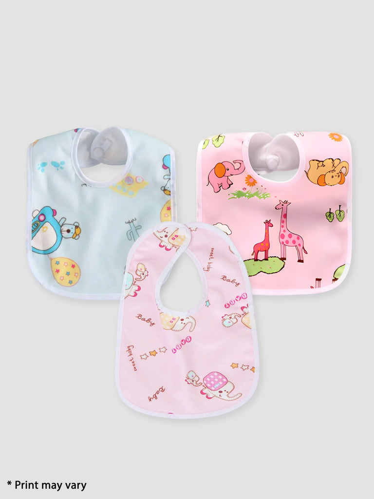 Kidbea Waterproof Spill Resistant Bibs | Soft cotton bib | Infant Apron Assorted Print Pack of 3