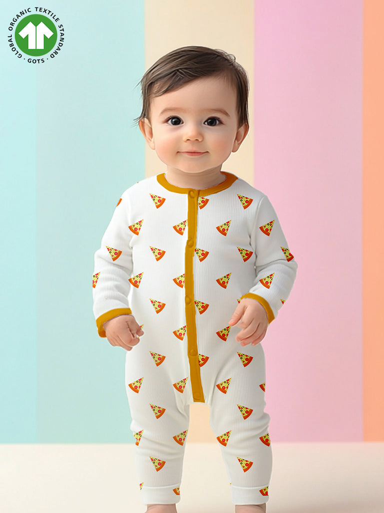 100% Organic cotton Pizza Print Romper/Bodysuit - Yellow