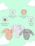 Kidbea Premium Unisex 100% Bamboo Ultra-Soft fabric Pack of 3 Onesies with Beautiful Prints  - Grey, Orange & Off White