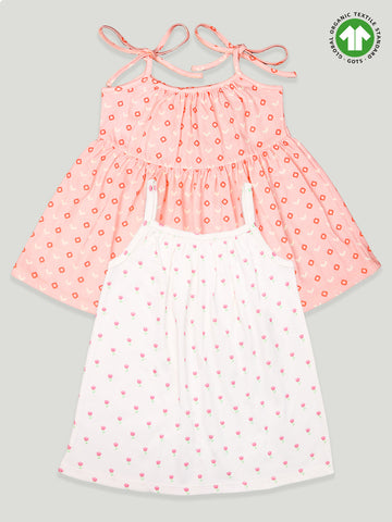 kidbea 100% Organic cotton girls frock | Pink Dots Frock and White Top Pack of 2