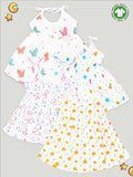 Extra Soft Muslin  Fabric Baby Girls Frock | Pack of 4 | Space, Mickey, Cute Chick and Butterfly Print