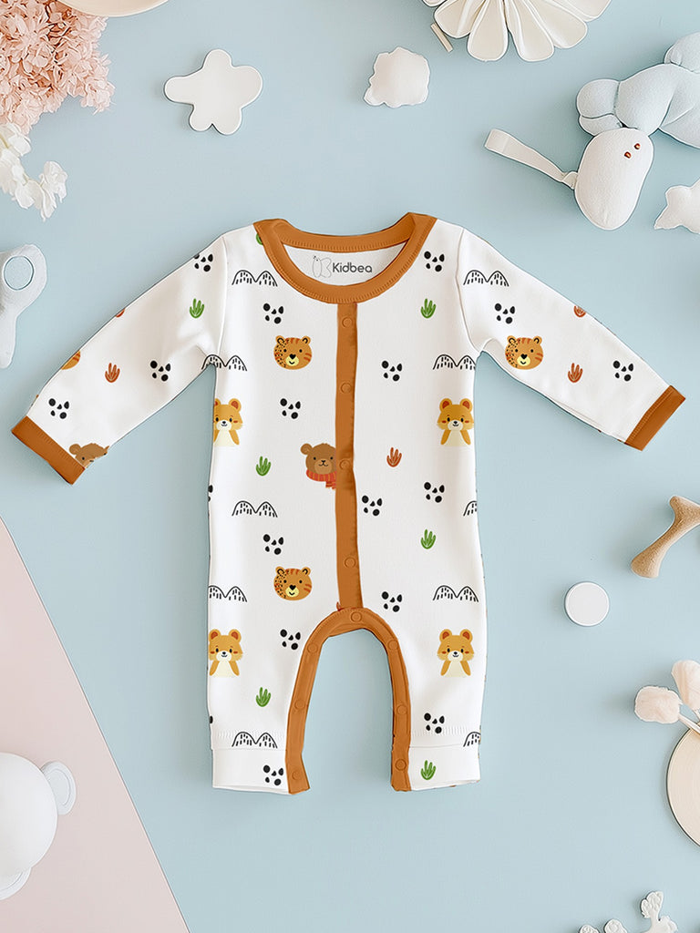 100% Organic Cotton Baby Rompers/Bodysuits – Set of 4 with Bear, Animal, Giraffe & Pizza Patterns