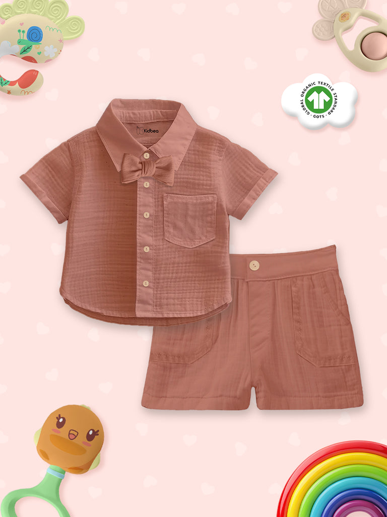 Kidbea 100% Linen Shirt & Pant Red Co-ord Set