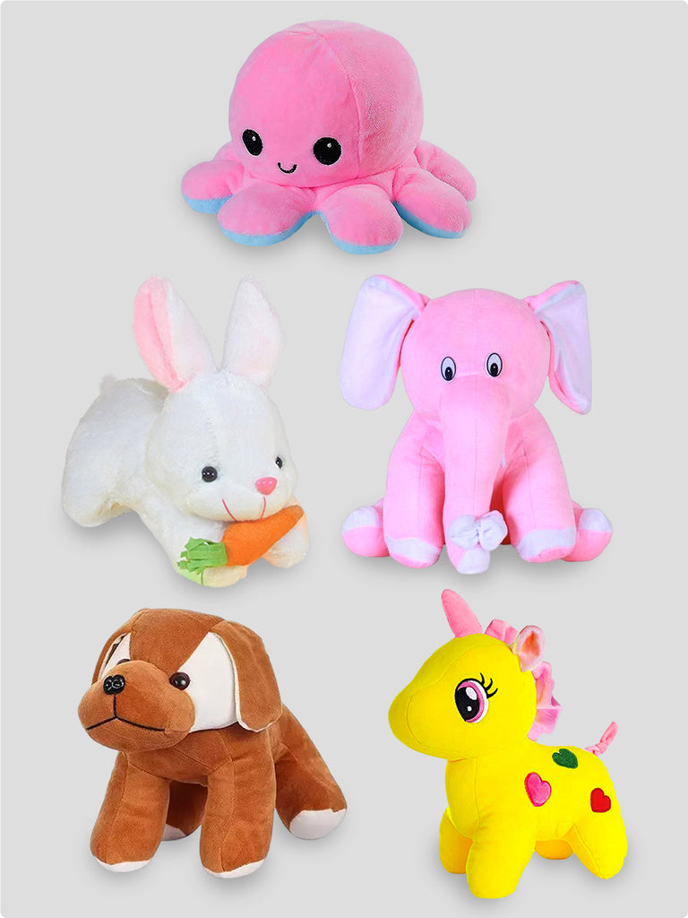 Kidbea Octopus, Unicorn Yellow, Rabbit, Dog & Elephant Suitable for Boys, Girls and Kids, Super-Soft, Safe, 30 cm.