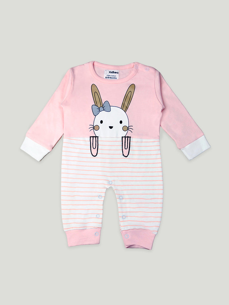 Kidbea Pack of 3 Cotton Full Sleeves Kitty and Cute Bunny Printed Romper - Pink & Yellow