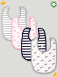 Kidbea 100% Organic cotton Kids' Bibs Pack of 4, Pink Heart, Elephant Blue and Grey Stripes Print