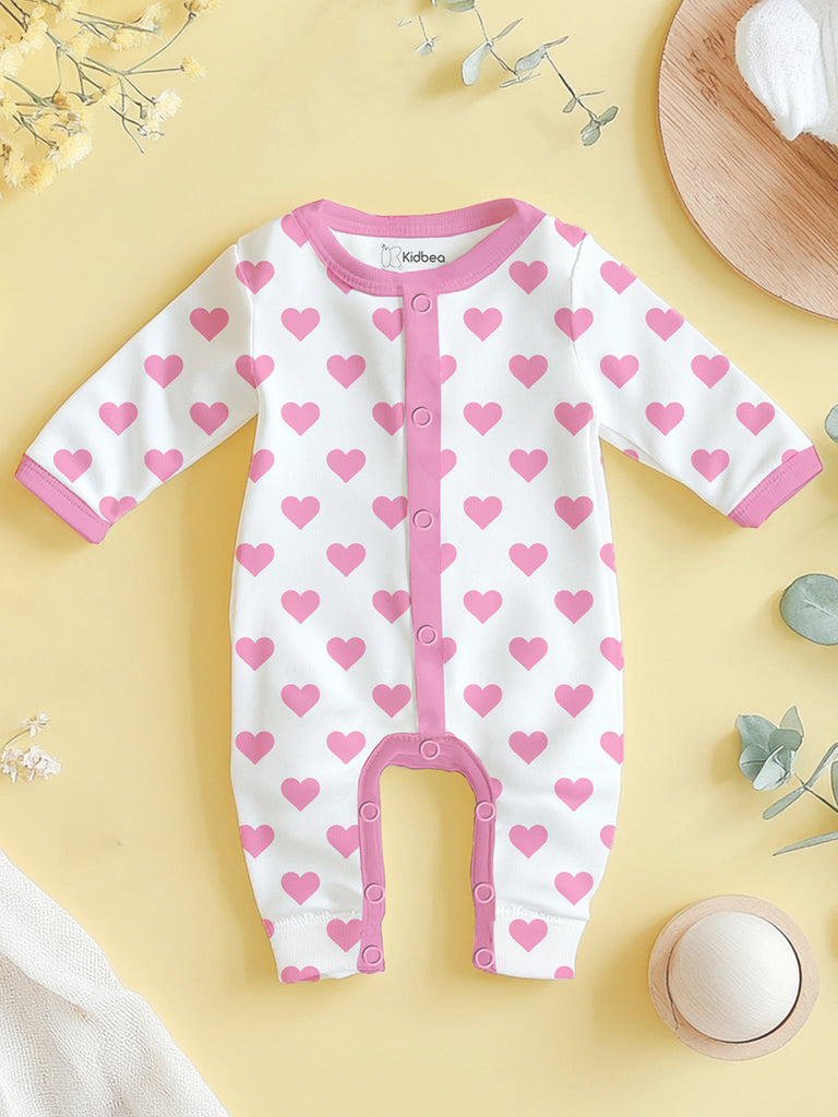 100% Organic cotton Heart Print Romper/Bodysuit - Pink