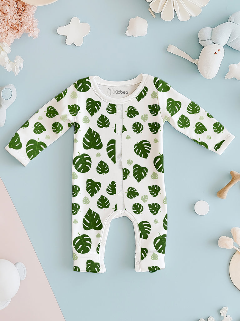 100% Organic Cotton Romper Pack – Leaf & Bear Designs, Grey with Pink & Green, Full Sleeves