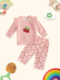 Kidbea 100% Bamboo Cotton Girls Full Sleeves Cherry Printed Co-Ord Set - Blush Pink