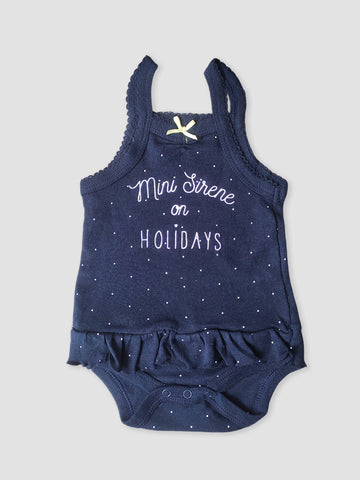 Kidbea Baby Sleeveless Onesies Tank Top Cotton Baby Bodysuit for Girl - Mini Sirence on Holiday Dark Blue