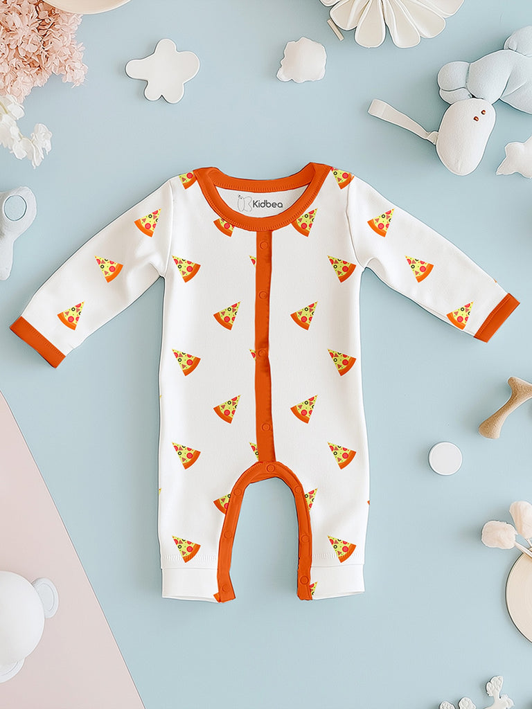 100% Organic Cotton Baby Rompers/Bodysuits – Set of 4 with Bear, Animal, Giraffe & Pizza Patterns