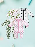 100% Organic Cotton Baby Rompers/Bodysuits – Set of 4 with Fun Dinosaur, Star, Heart & Leaf Prints