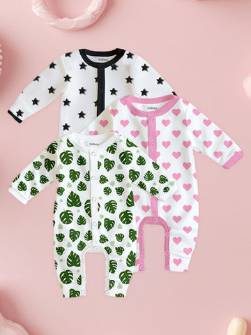 100% Organic Cotton Baby Romper/Bodysuits – Leaf, Star & Heart Designs, Set of 3