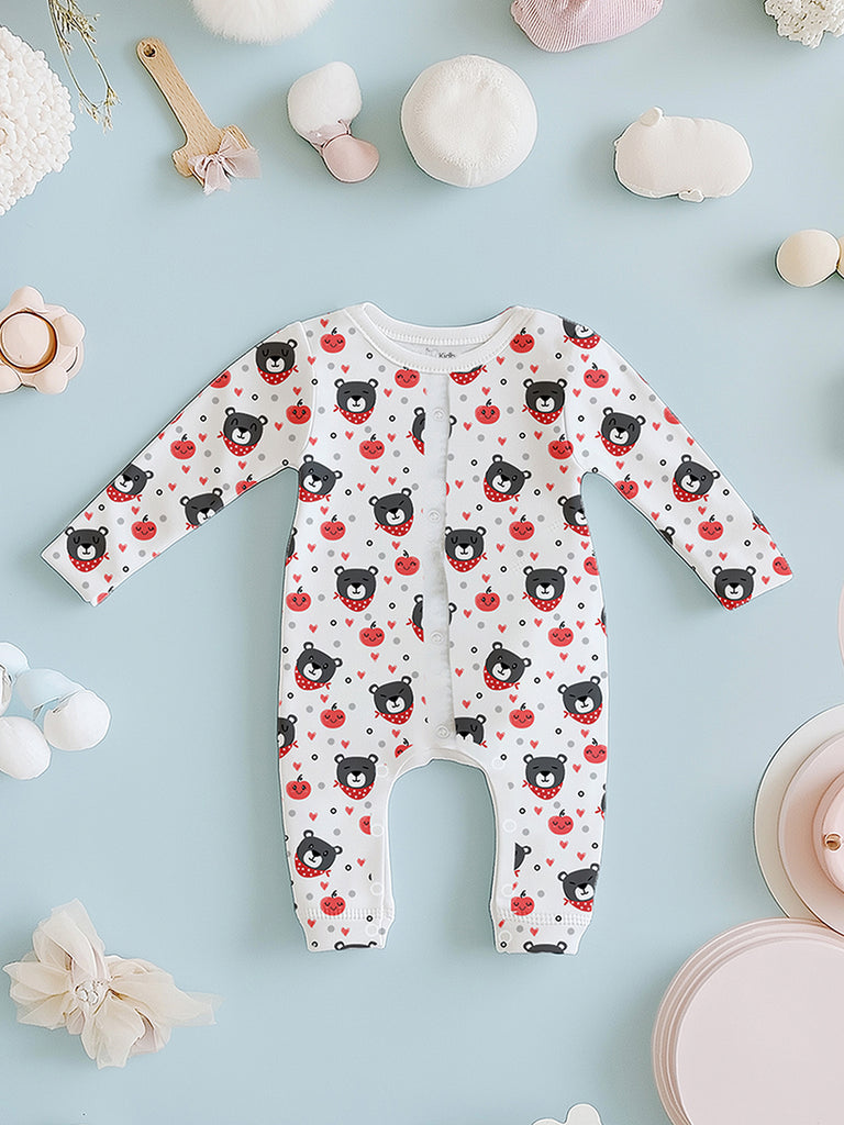 100% Organic Cotton Baby Rompers/Bodysuits – Set of 4 with Bear, Animal, Giraffe & Pizza Patterns