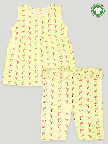 kidbea 100% Organic cotton girls frock | Flamingo Frock and Pant Pack of 2