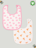 Kidbea 100% Organic cotton Kids' Bibs Pack of 2, Heart and Pizza