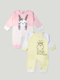 Kidbea Pack of 2 Full Sleeves Cotton Kitty and Cute Print Romper/Bodysuit - Pink & Yellow