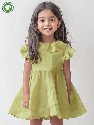 100% Charming Olive Green Linen Girls Frock | Olive Green