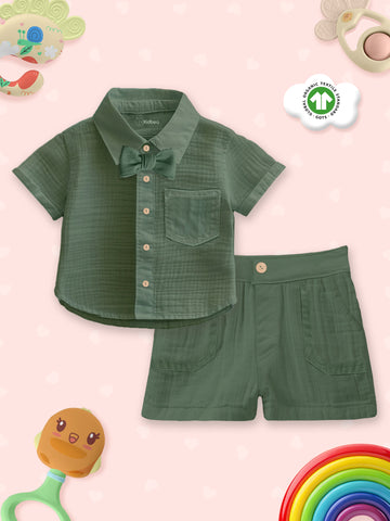 Kidbea 100% Linen Shirt & Pant Dark Green Co-ord Set