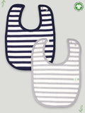 Kidbea 100% Organic cotton Kids' Bibs Pack of 2, Blue & Grey Strips