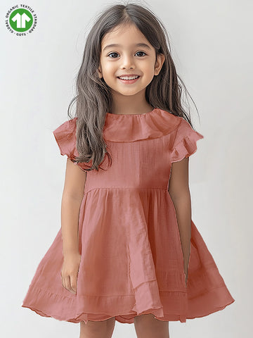 100% Charming Rust Linen Girls Frock | Rust