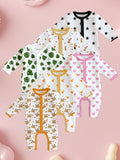 100% Organic Cotton Baby Rompers/Bodysuits – Set of 6 with Star, Giraffe, Leaf, Pizza, Heart & Tiger Patterns