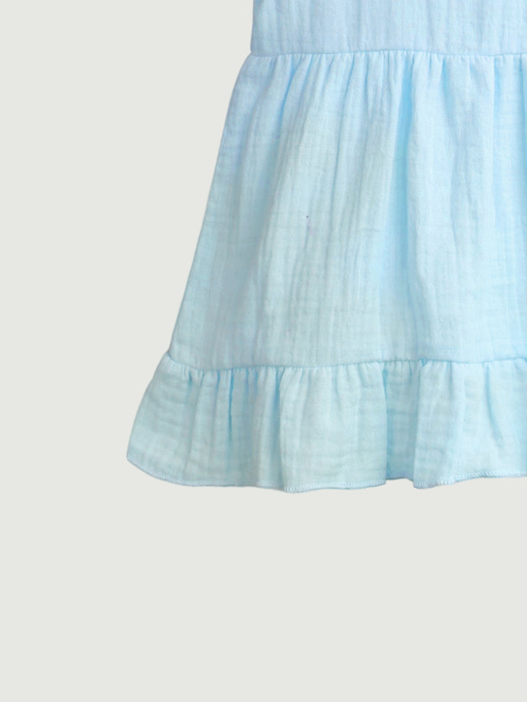 100% Sky Blue Linen Girls Frock | Blue