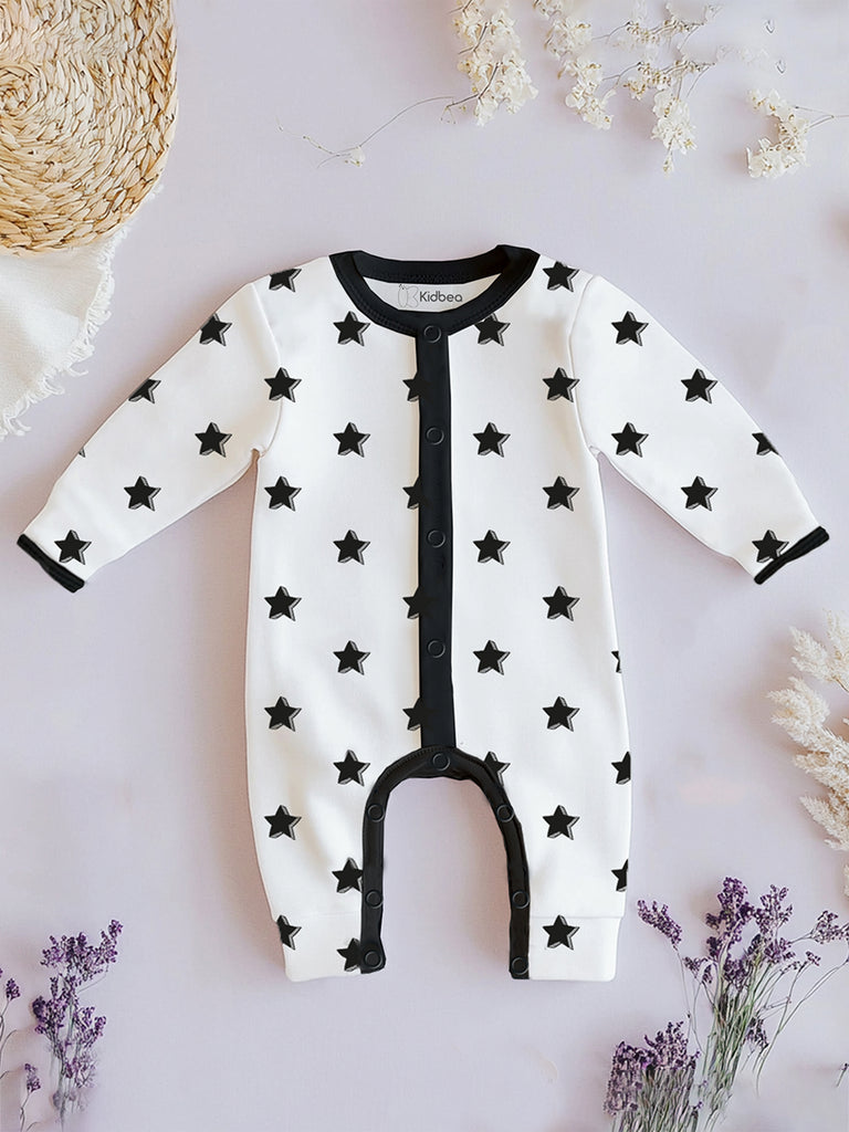 100% Organic cotton Star Print Romper/Bodysuit - Black