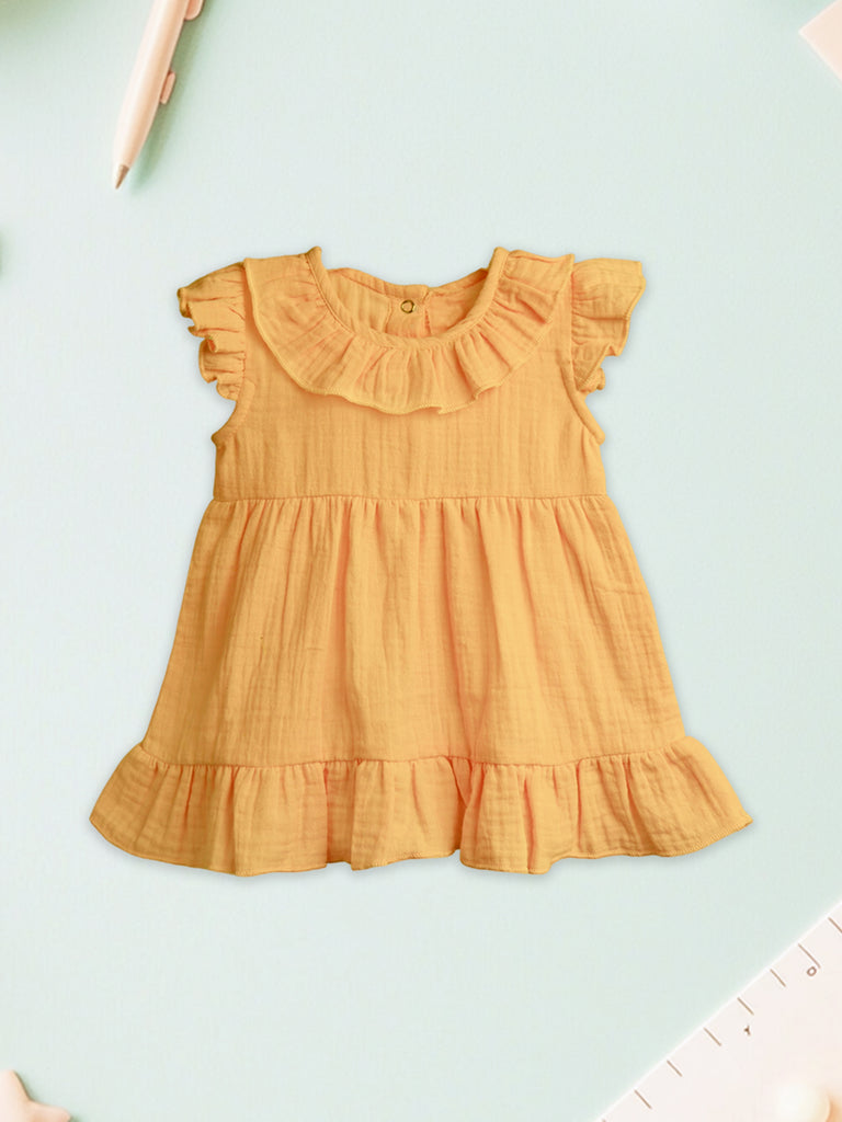 100% Charming Mustard Yellow Linen Girls Frock | Mustard Yellow